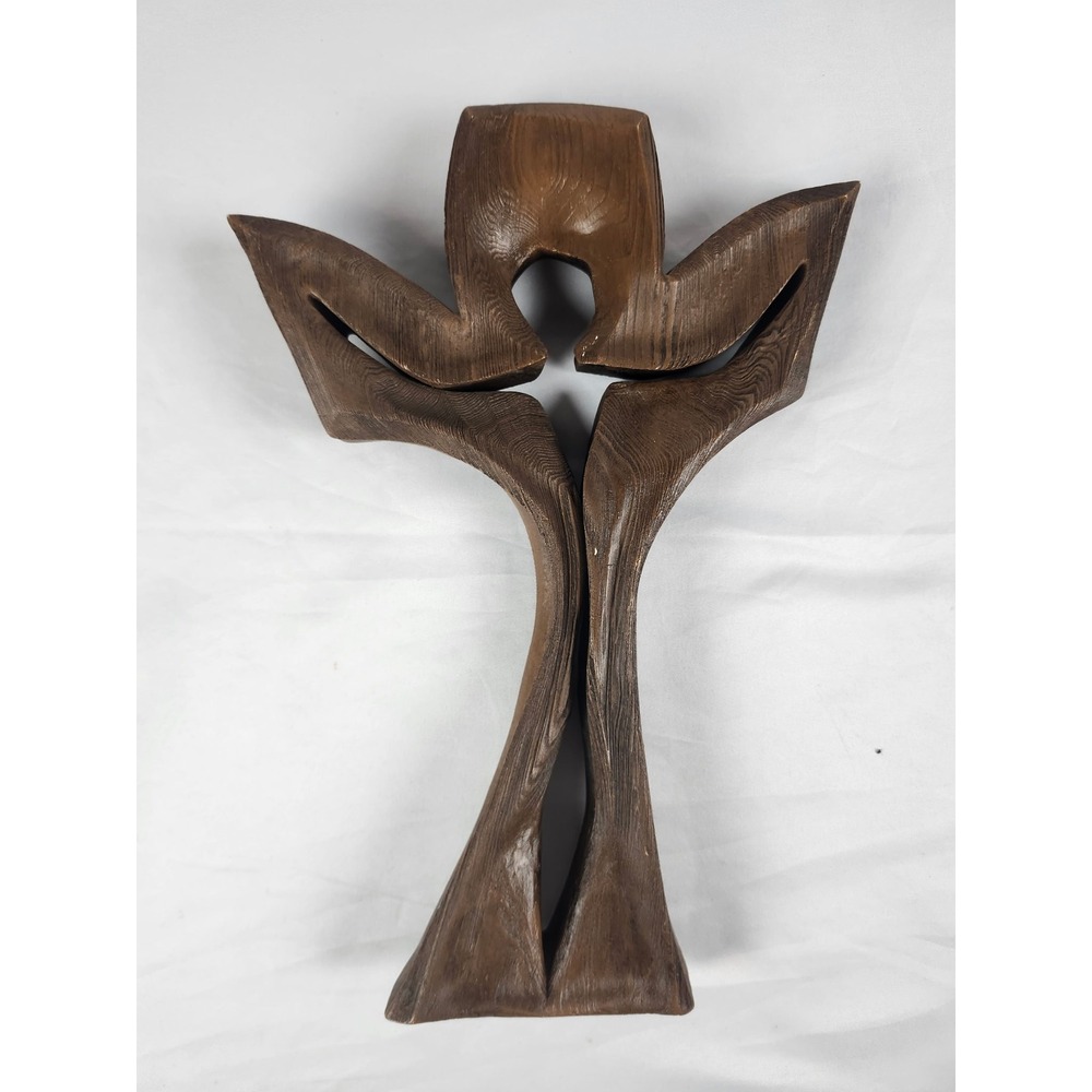 Vintage Faux Wood Resin Wall Cross Christian Religious Mid Century Modern Decor